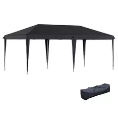 Outsunny Pop Up Gazebo 3 x 6m, Foldable Canopy Tent, Height Adjustable Wedding Awning Canopy w/ Carrying Bag, Black - 1