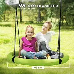 AIYAPLAY 100cm Diameter Nest Seat for Kids with Height Adjustable Hanging Ropes for Outdoor, Playground, Garden, Green - 5