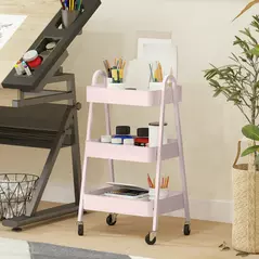 HOMCOM Three-Tier Storage Trolley - Pink - 8