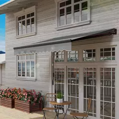 Outsunny 3 x 2.5m Electric Awning with LED Light and Remote Controller, Aluminium Frame DIY Retractable Awning, UV50+ Sun Shade Canopy for Garden Patio Deck Door Window, Dark Grey - 9