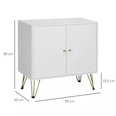 HOMCOM Storage Cabinet Slim Sideboard with Golden Hairpin Legs Adjustable Shelves for Living Room Dining Room Hallway White - 3
