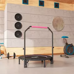 HOMCOM 45" Foldable Mini Fitness Trampoline, with Adjustable Foam Handle, Pink - 9