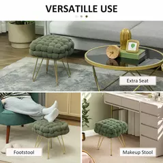 HOMCOM Velvet-Feel Bold Woven Footstool - Green - 5