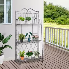 Outsunny 3 Tier Plant Stand Indoor Outdoor, Metal Plant Shelf Flower Display Rack for Potted Plants Garden Balcony Decor, 44 x 25 x 96 cm - 2