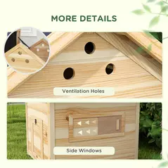 PawHut Wooden Duck House with Double Doors, Openable Roof, Ventilation Holes, Removable Base, Natural Wood Finish - 7