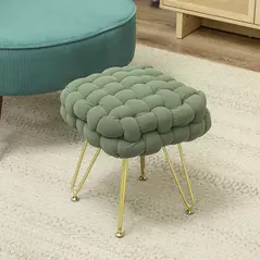 HOMCOM Velvet-Feel Bold Woven Footstool - Green - 2