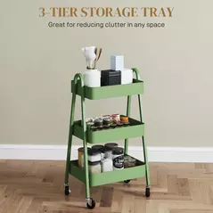 HOMCOM Three-Tier Storage Trolley - Green - 4