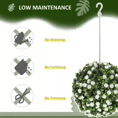 HOMCOM Set of 2 Decorative Artificial Plants, UV-protected Artificial Plant Topiary Rose Balls, Fake Plants for Home Indoor outdoor Decor, 28cm, White - 5