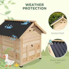PawHut Wooden Duck House with Double Doors, Openable Roof, Ventilation Holes, Removable Base, Natural Wood Finish - 6