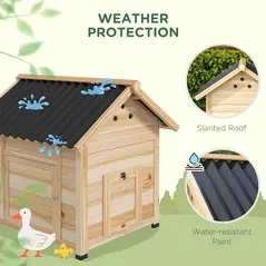 PawHut Wooden Duck House with Double Doors, Openable Roof, Ventilation Holes, Removable Base, Natural Wood Finish - 6