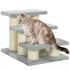 PawHut Pet Stairs 3-step Pet Ladder Cat dog Stairs Climb Ladder Cat Tree, Grey - 1