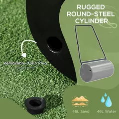 DURHAND Heavy Duty Garden Lawn Roller Push Tow Water Sand Filled 46L Equipment Manual Push Rolling Drum - 4