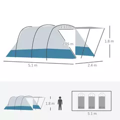 Outsunny 6-8 Person Tunnel Tent, Camping Tent with Bedroom, Living Room, Sewn-in Floor, 3 Doors and Carry Bag, 2000mm Water Column for Fishing, Hiking, Sports, and Traveling, Blue - 3
