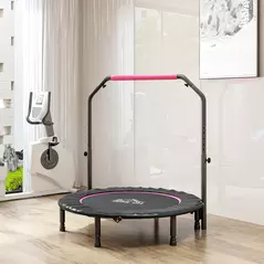HOMCOM 45" Foldable Mini Fitness Trampoline, with Adjustable Foam Handle, Pink - 8