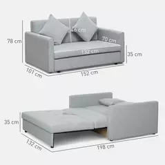 HOMCOM 2 Seater Sofa Bed with Hidden Storage, Pull Out Convertible Bed Settee, Modern Linen Loveseat Sofa Sleeper with 2 Cushions for Living Room, Guest Room, Light Grey - 3