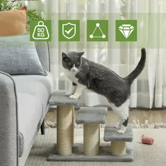 PawHut Pet Stairs 3-step Pet Ladder Cat dog Stairs Climb Ladder Cat Tree, Grey - 4