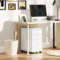 Vinsetto 3-Drawer Steel Filing Cabinet with Lock and Wheels - White - 9