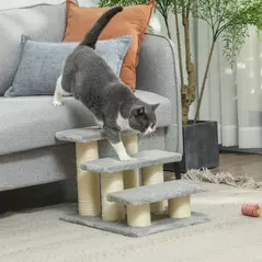 PawHut Pet Stairs 3-step Pet Ladder Cat dog Stairs Climb Ladder Cat Tree, Grey - 2