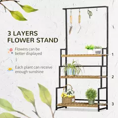 Outsunny 3 Tiered Plant Stand with Hanging Hooks, Flower Rack Shelf for Indoor Outdoor Porch Balcony Living Room Bedroom - 4