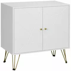 HOMCOM Storage Cabinet Slim Sideboard with Golden Hairpin Legs Adjustable Shelves for Living Room Dining Room Hallway White - 1