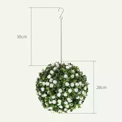 HOMCOM Set of 2 Decorative Artificial Plants, UV-protected Artificial Plant Topiary Rose Balls, Fake Plants for Home Indoor outdoor Decor, 28cm, White - 3