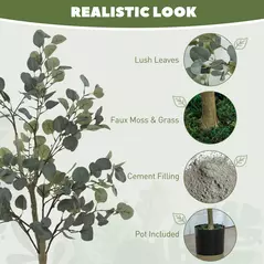 HOMCOM Set of 2 Decorative Artificial Tree, 4ft/ 120cm Silk Eucalyptus Trees with 230 Silver Dollar Leaves in Pot, Fake Plants for Home, Office, Living Room, Indoor Decor - 4