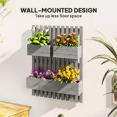 Outsunny Wall-mounted Wooden Garden Planters with Trellis, Drainage Holes and 3 Planter Boxes for Patio, Grey - 4