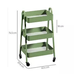 HOMCOM Three-Tier Storage Trolley - Green - 3