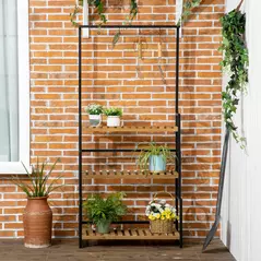 Outsunny 3 Tiered Plant Stand with Hanging Hooks, Flower Rack Shelf for Indoor Outdoor Porch Balcony Living Room Bedroom - 7