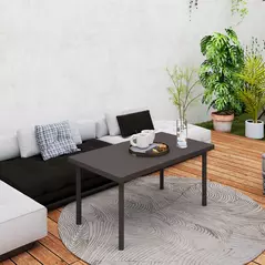 Outsunny Metal Garden Coffee Table, Rectangular Outdoor Side Table with Woodgrain Tabletop, Foot Pads for Outside, Garden, Balcony, Porch, 95 x 55 x 46cm, Brown - 8