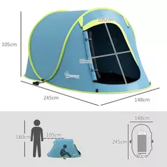 Outsunny Two-Man Pop-Up Dome Tent, with Accessories - Blue - 3