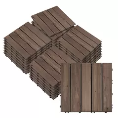 Outsunny 27 Pcs Solid Wood Interlocking Decking Tiles For Patio, Balcony, Roof Terrace, Hot Tub, Black, (30 x 30 cm Per Piece) - 1