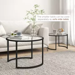 HOMCOM Two-Piece Nest of Glass-Top Coffee Tables - 5