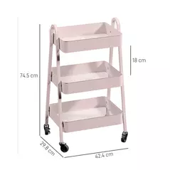 HOMCOM Three-Tier Storage Trolley - Pink - 3