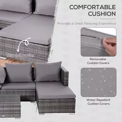 Outsunny 3PC Rattan Garden Furniture Storage Sofa Set 4 Seater Wicker Coffee Table Conservatory Sun Lounger Reclining Set Outdoor Weave with Cushion Grey - 5