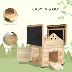 PawHut Wooden Duck House with Double Doors, Openable Roof, Ventilation Holes, Removable Base, Natural Wood Finish - 5