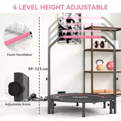HOMCOM 45" Foldable Mini Fitness Trampoline, with Adjustable Foam Handle, Pink - 4