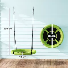 AIYAPLAY 100cm Diameter Nest Seat for Kids with Height Adjustable Hanging Ropes for Outdoor, Playground, Garden, Green - 3