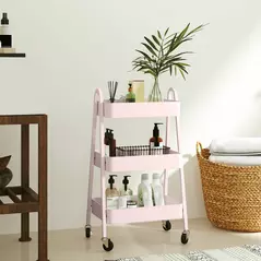 HOMCOM Three-Tier Storage Trolley - Pink - 9