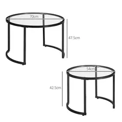 HOMCOM Two-Piece Nest of Glass-Top Coffee Tables - 3