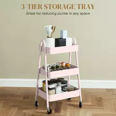 HOMCOM Three-Tier Storage Trolley - Pink - 4
