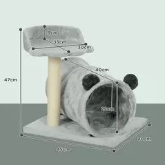 PawHut 47cm Small Cat Tree w/ Scratching Post, Bed, Cat Tunnel, Toy Ball, Grey - 3