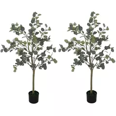 HOMCOM Set of 2 Decorative Artificial Tree, 4ft/ 120cm Silk Eucalyptus Trees with 230 Silver Dollar Leaves in Pot, Fake Plants for Home, Office, Living Room, Indoor Decor - 1