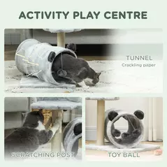 PawHut 47cm Small Cat Tree w/ Scratching Post, Bed, Cat Tunnel, Toy Ball, Grey - 4