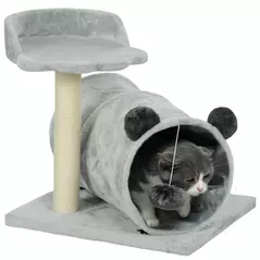 PawHut 47cm Small Cat Tree w/ Scratching Post, Bed, Cat Tunnel, Toy Ball, Grey - 1