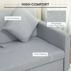 HOMCOM 2 Seater Sofa Bed with Hidden Storage, Pull Out Convertible Bed Settee, Modern Linen Loveseat Sofa Sleeper with 2 Cushions for Living Room, Guest Room, Light Grey - 6