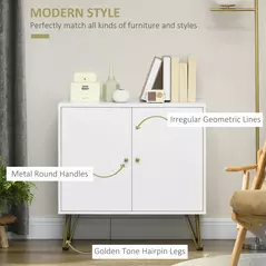 HOMCOM Storage Cabinet Slim Sideboard with Golden Hairpin Legs Adjustable Shelves for Living Room Dining Room Hallway White - 4