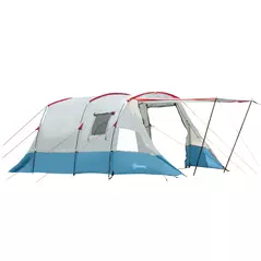 Outsunny 6-8 Person Tunnel Tent, Camping Tent with Bedroom, Living Room, Sewn-in Floor, 3 Doors and Carry Bag, 2000mm Water Column for Fishing, Hiking, Sports, and Traveling, Blue - 1