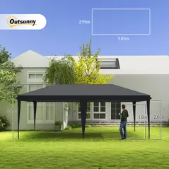 Outsunny Pop Up Gazebo 3 x 6m, Foldable Canopy Tent, Height Adjustable Wedding Awning Canopy w/ Carrying Bag, Black - 3