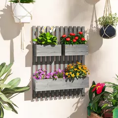 Outsunny Wall-mounted Wooden Garden Planters with Trellis, Drainage Holes and 3 Planter Boxes for Patio, Grey - 2